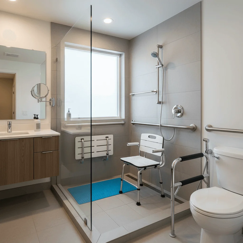 Image of a handicap accessible shower.