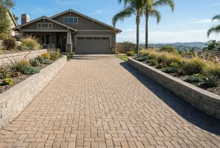 hardscape in san diego ca including permeable paver driveway and belgard retaining walls