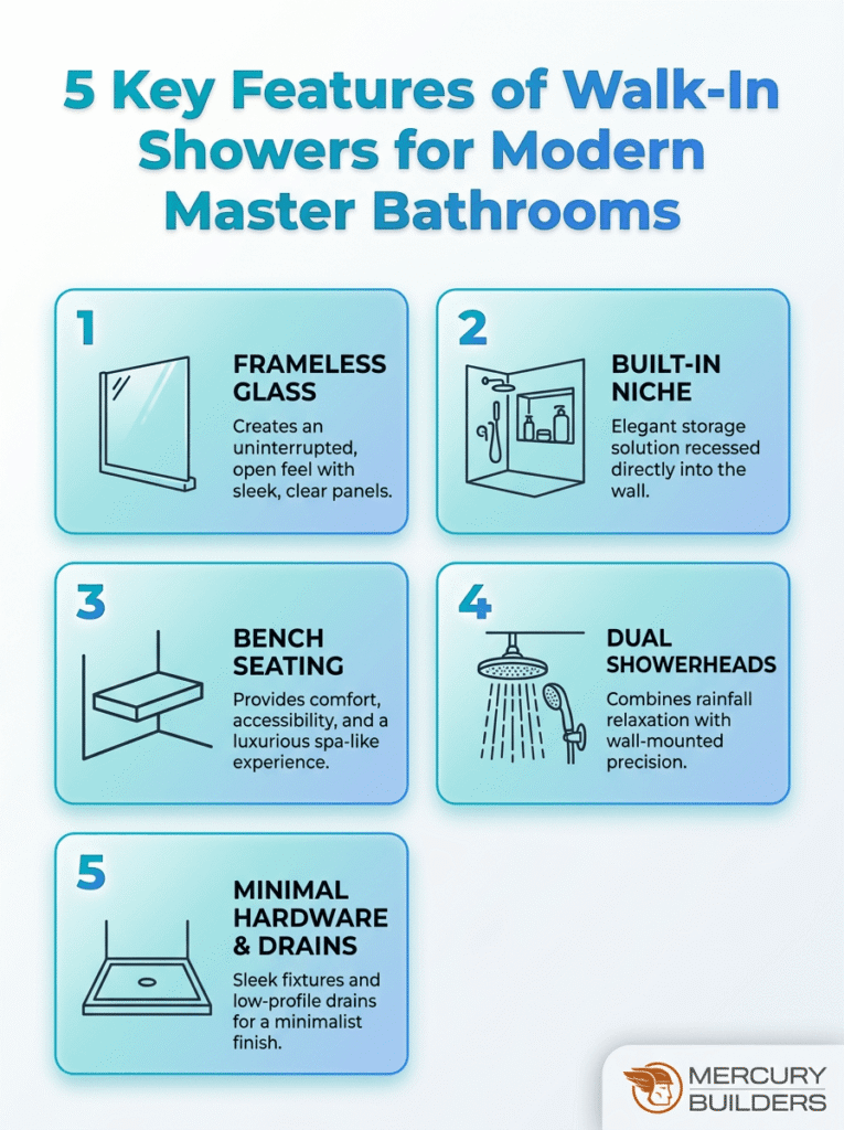 walk in showers infographic - mercury builders
